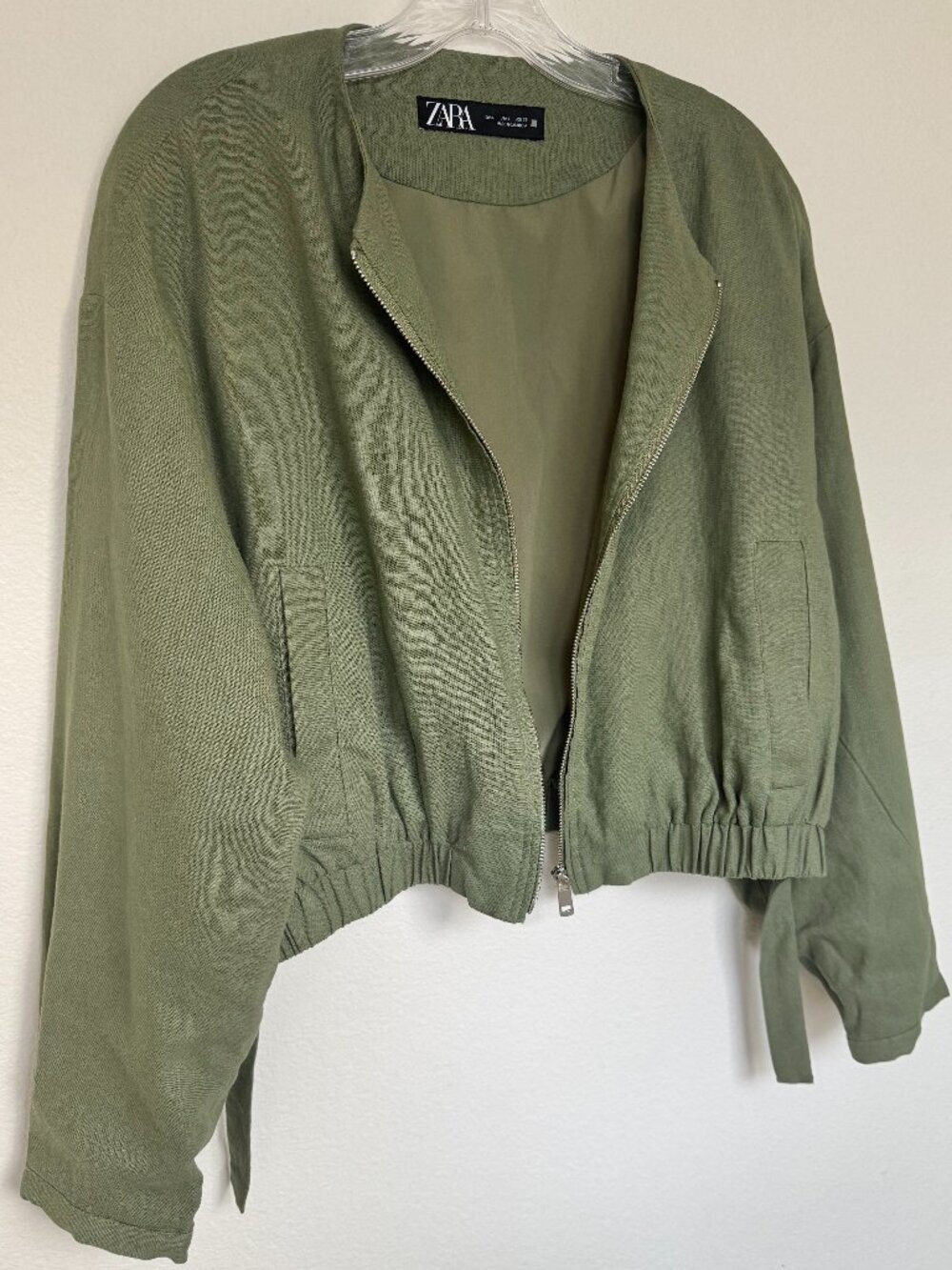 Like New Zara Green Linen Jacket Size L
